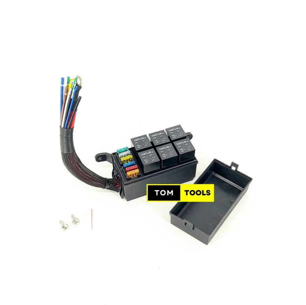 12V Fuse and Relay Box Pre-Wired with 6 Relays, 6 Blade Fuses