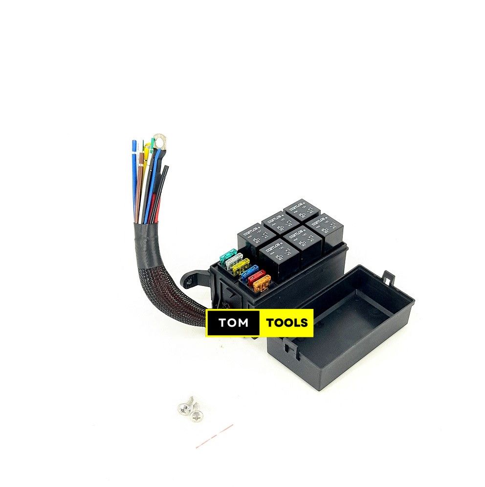 12V Fuse and Relay Box Pre-Wired with 6 Relays, 6 Blade Fuses