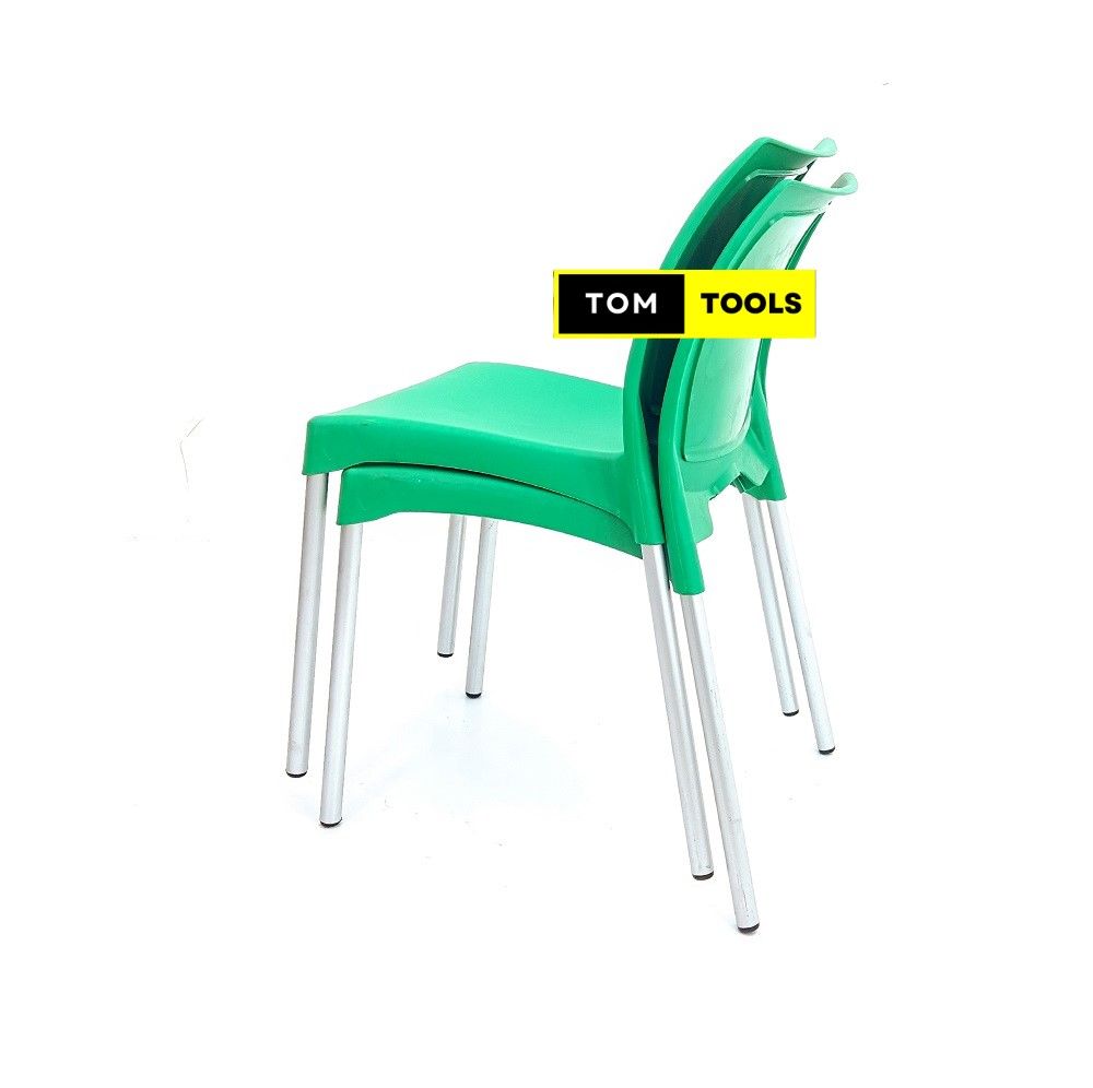 2PCS PAIR GREEN Strong Armless Comfortable Plastic Chair with Metal Tubing Legs