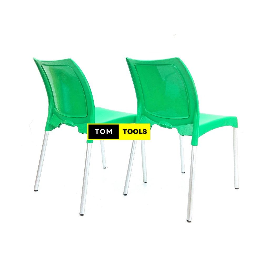 2PCS PAIR GREEN Strong Armless Comfortable Plastic Chair with Metal Tubing Legs