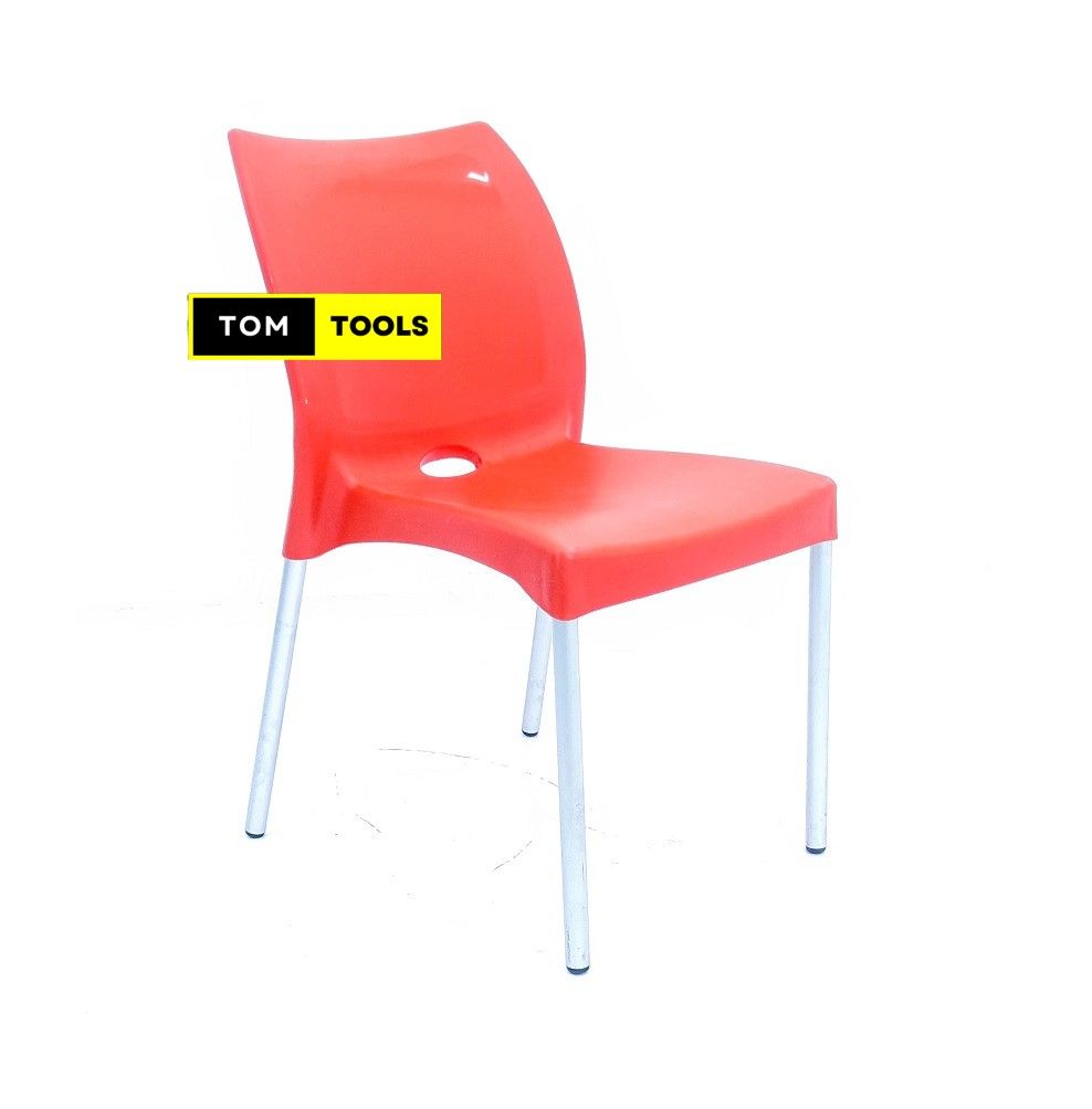 RED Strong Armless Comfortable Plastic Chair with Metal Tubing Legs