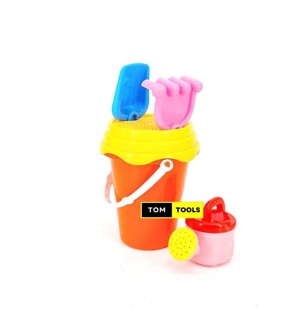 4PCS Beach Sand Toy Set with Beach Bucket, Mini Watering Can, Shovel and Rake