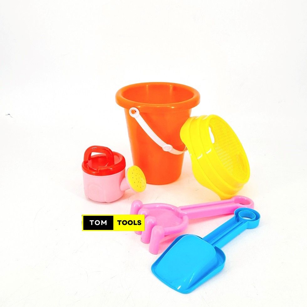 4PCS Beach Sand Toy Set with Beach Bucket, Mini Watering Can, Shovel and Rake