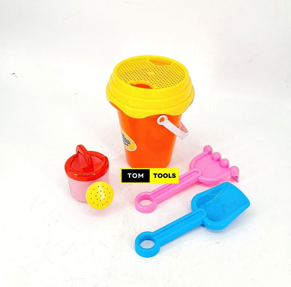 4PCS Beach Sand Toy Set with Beach Bucket, Mini Watering Can, Shovel and Rake