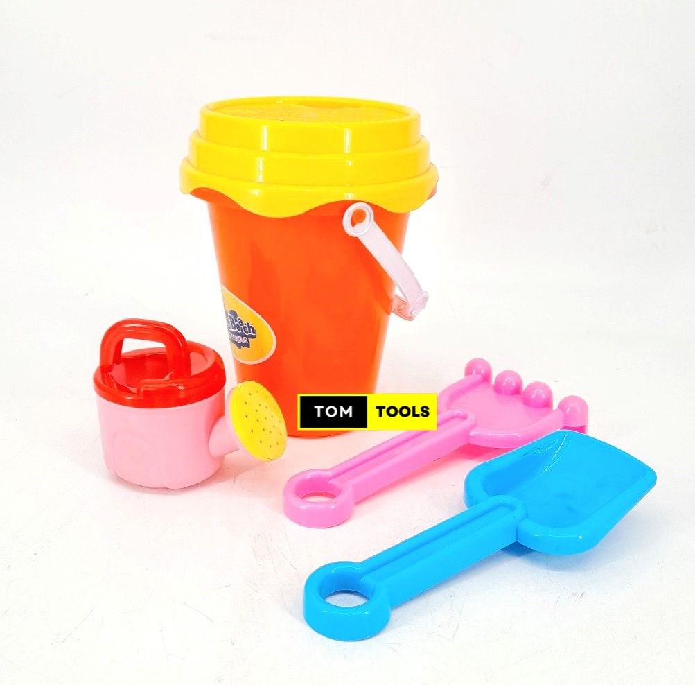 4PCS Beach Sand Toy Set with Beach Bucket, Mini Watering Can, Shovel and Rake