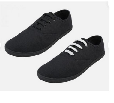 Full black color canvas shoes flat rubber sole casual shoes for male and female
