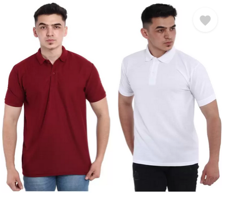 Fashion 2pcs 100% Heavy Duty Maroon White Cotton Men 2 in 1 Polo Tshirt- Maroon and White