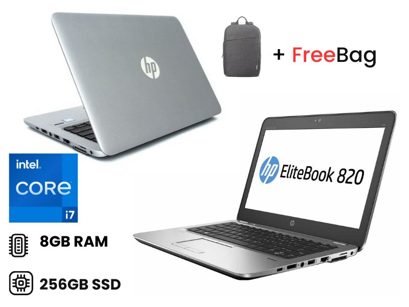 HP Elitebook 820 G3 Core I7 8GB RAM 256GB SSD 6th Generation, 2.6GHz Processor speed 12.5" Ultraslim windows 10 Pro Refurbished laptop