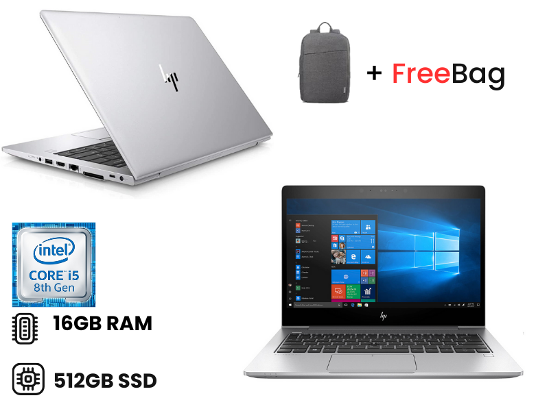 HP EliteBook 830 G5 Intel Core i5 16GB RAM 512GB SSD 8th generation, 13.3 inches FHD display, Quad Core windows 11 pro Refurbished laptop +Free Bag