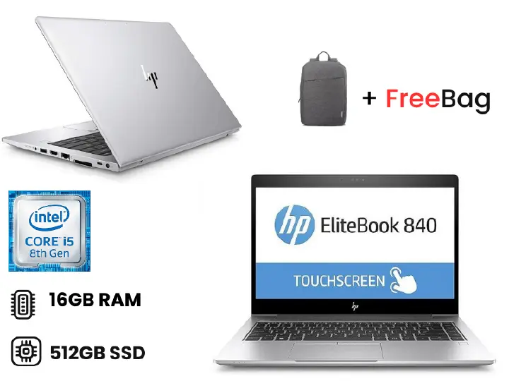 HP EliteBook 840 G5 Core i5 16GB RAM 512GB SSD 8th generation, 14 Inches FHD TouchScreen, Windows 11 Pro Quad Core Refurbished Laptop PC +Free Bag