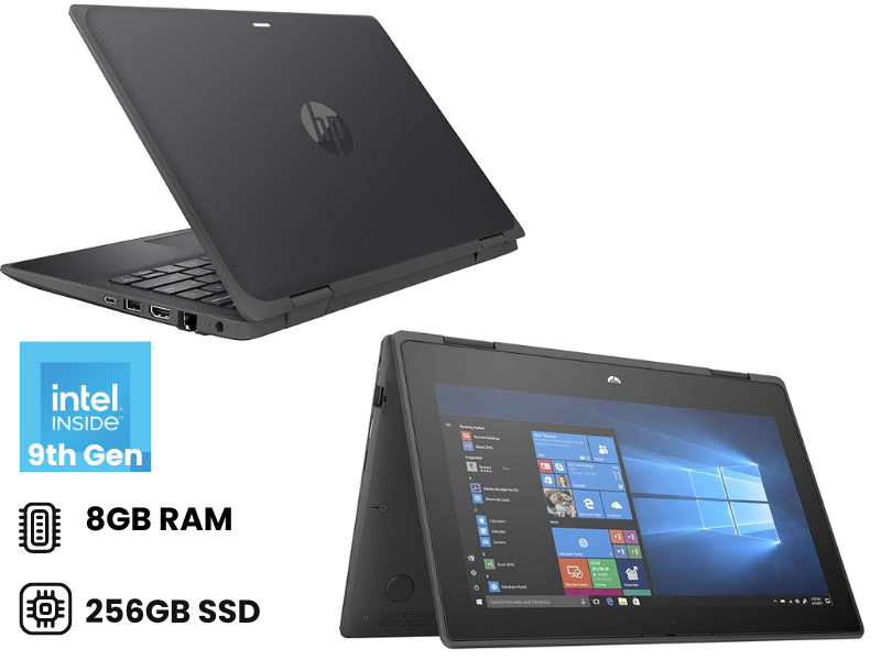 HP ProBook x360 11 G5 EE, 9th generation 8GB RAM 256GB, Intel Pentium Silver Quad core 11.6 inch touchscreen 2 in 1 Refurbished Laptop with a Free Bag