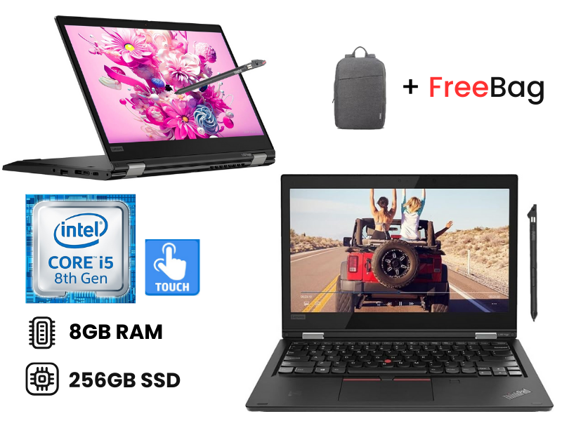 Lenovo ThinkPad L380 Yoga x360 Core I5 8th generation Quad core, 8GB RAM 256GB SSD 13.3 Inches FHD Touchscreen with a stylus Pen 2 in 1 Refurbished Laptop