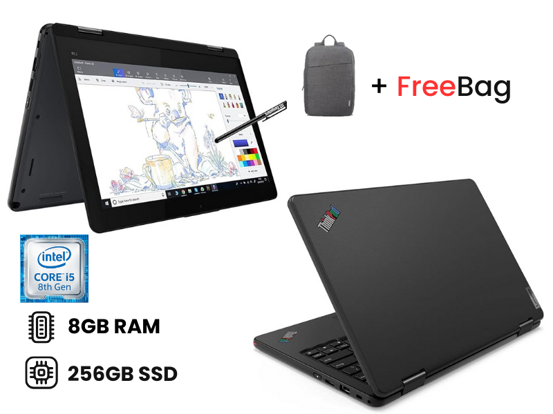 Lenovo ThinkPad Yoga 11e core i5 8th generation, 8GB RAM 256GB SSD, 11.6 Inches Display Touchscreen 2 in 1 Refurbished Laptop +Stylus pen with bag
