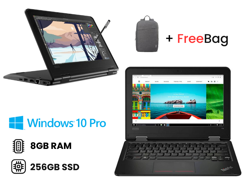 Lenovo ThinkPad Yoga 11e x360 8GB RAM 256GB SSD, Intel celeron 11.6 Inches Touchscreen Quad core windows 10 Pro 2 IN 1 refurbished laptop with stylus Pen +Free bag
