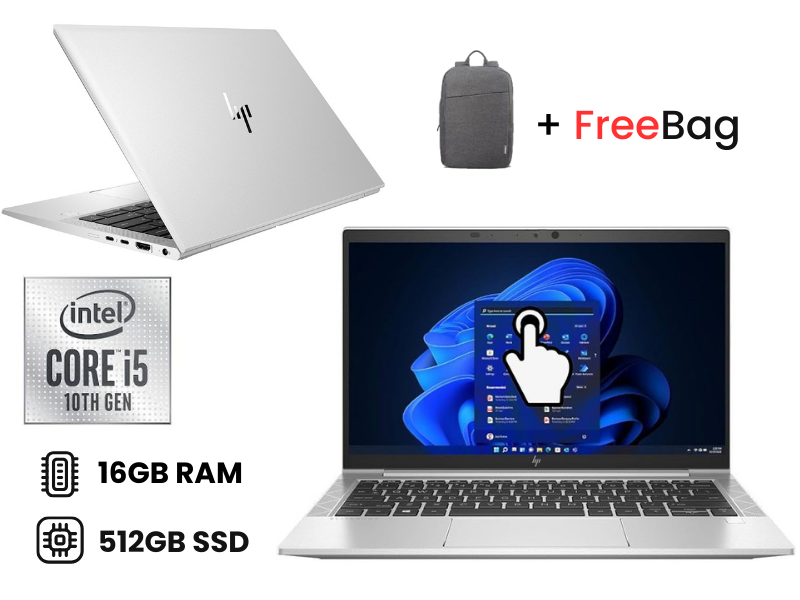 HP EliteBook 830 G7 Core i5 10th Generation 16GB RAM 512GB SSD 13.3 Inches Touchscreen, Windows 11 Pro, Quad Core, HDMI, Refurbished Laptop +Free Bag