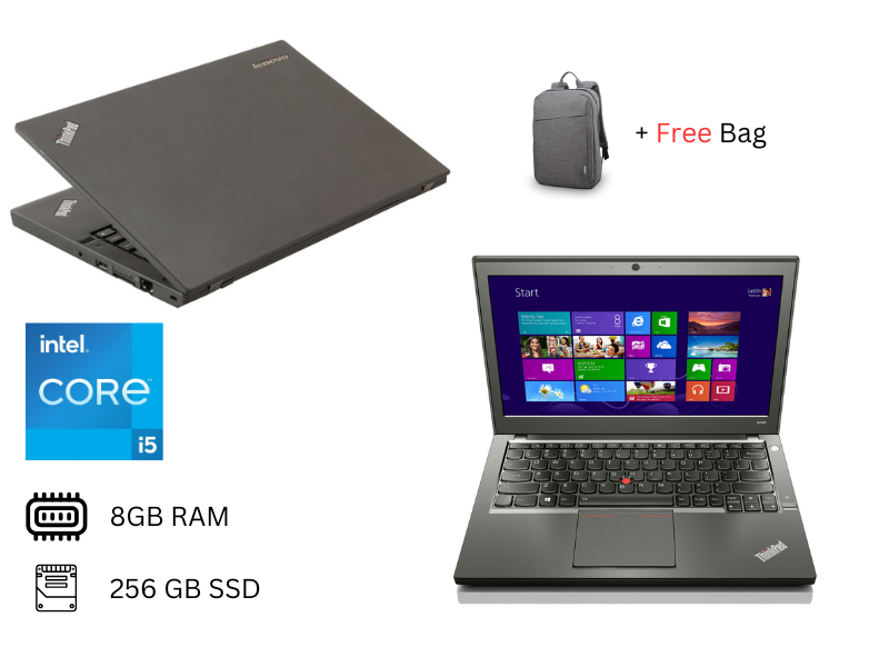 Refurbished Lenovo Thinkpad X240 Core i5 8GB RAM 256GB SSD, 12.5 Inches Windows 10 Pro, WIFI, Webcom, laptop