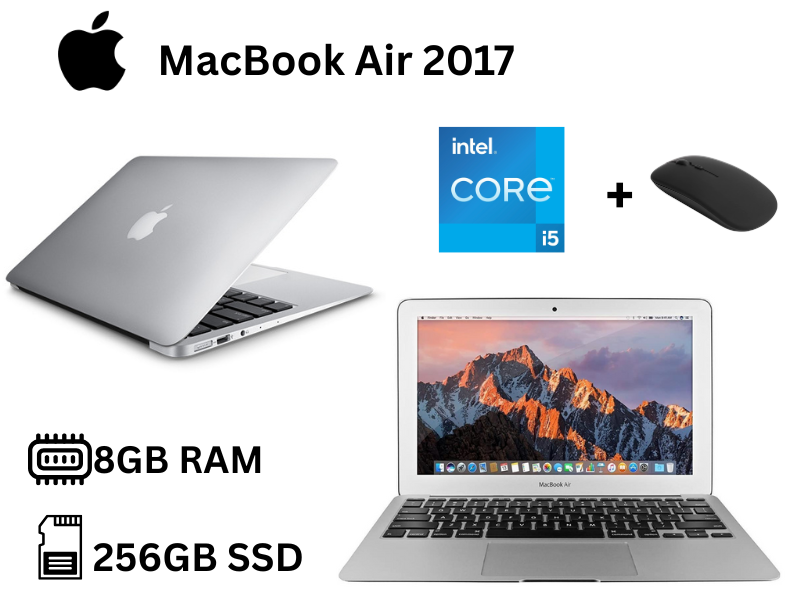 Refurbished Apple Macbook Air 2017 Core i5 8GB RAM 256GB SSD 13.3 Inches, Mac OS, wifi, bluetooth, Slim Laptop +Mouse