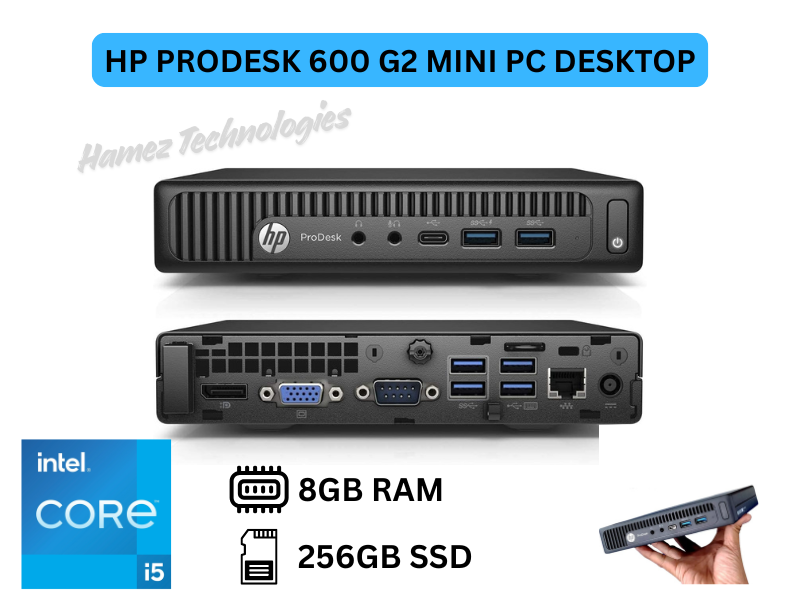 Refurbished HP ProDesk 600 G2 Intel Core i5 6th Gen 8GB RAM 256GB SSD Desktop Mini PC, Windows 10/11 pro, USB Type C, display port