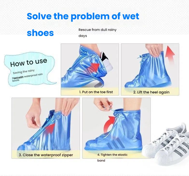Zipper PVC rain shoes cover for men and women outdoor travel shoe cover non-slip thick wear-resistant waterproof rain shoes cover