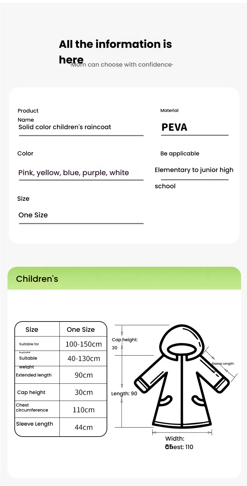 Fashion Kids Raincoat Waterproof Rain Poncho Clear Transparent Children/Rain Coat .Unisex, one-size fits all Colorful poncho raincoat Reusable clear plain rainwear Waterproof, windproof and breathable