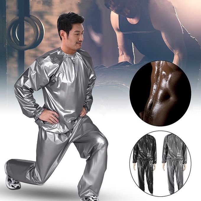 Fitness Weight Loss Sweat Sauna Suit Exercise Gym Anti-Rip Silver
