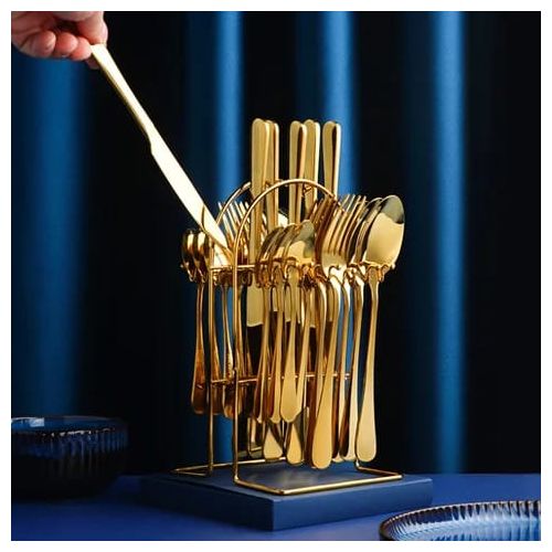 CLEARANCE OFFER 24pcs Luxurious Gold Fork Spoon Knife Cutlery Set With Stand