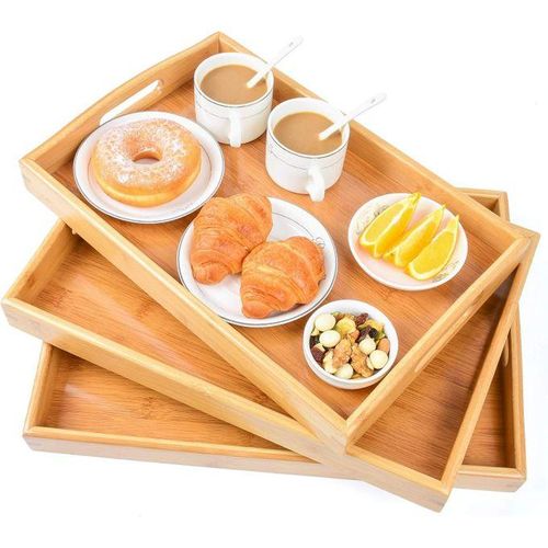 CLEARANCE OFFER 3Pcs Bamboo Wooden Serving Tray Set
