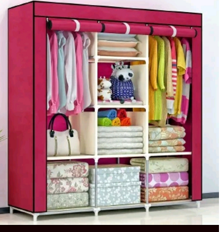 STRONG  and nice 3 Columns Metallic Wardrobe Large Capacity Wardrobe Assemble Closets Portable Home Storage portable wardrobe wardrobes clothing storage