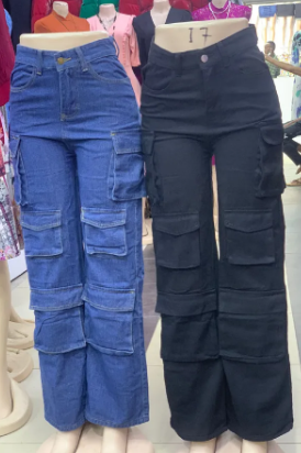 High quality denim, classic and high quality  Women's Wide Leg Casual Pants with Eight Pockets, High Waisted Cargo Pants, Combat Military Trousers