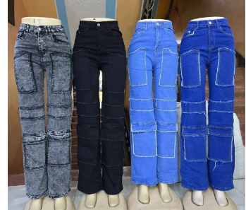 High quality denim, classic and high quality  Women's Wide Leg Casual Pants with Eight Pockets, High Waisted Cargo Pants, Combat Military Trousers