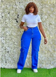 High quality denim, classic and high quality  Women's Wide Leg Casual Pants with Eight Pockets, High Waisted Cargo Pants, Combat Military Trousers