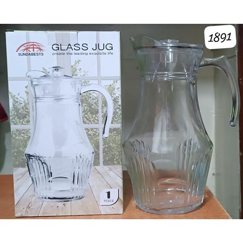 Sundabest Classy juice/ water Glass Jug .Classic water shape is crafted with fire-polished rim. Machine-made using the latest technology to resemble the quality of hand-blown stemware at an everyday p
