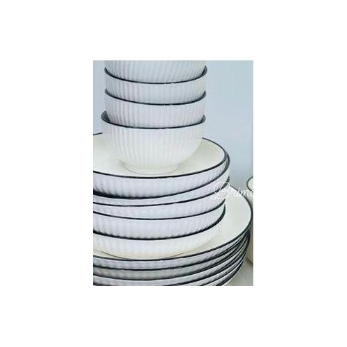 🪻🌿PREMIUM🌿🪻12 PCS Dinner set-6 Bowls + 6 plates.Pack of 12 dinner set of 6 ceramic bowls and 6 dinner plates with a black border. Suitable for any dining dining setup.