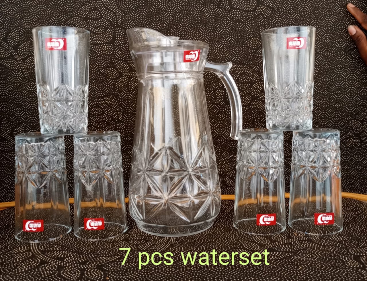 DRINK IN STYLE WITH 7Pc qality Water Set 6 Glasses & 1 JugClassic water shape is crafted with fire-polished rim. Machine-made using the latest technology to resemble the quality of hand-blown stemwAre