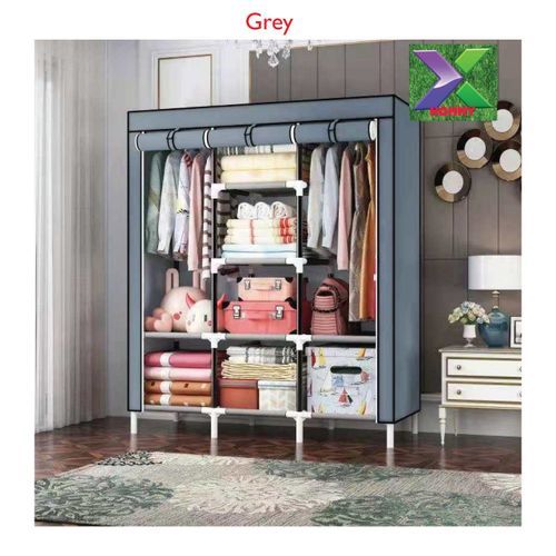💢💎🔅NEW♨️HOMMY Very Strong 3 Columns Portable Wooden Wardrobe-Grey. Durable Affordable Perfect for you Portable wooden wardrobe Size :175*45*135cm