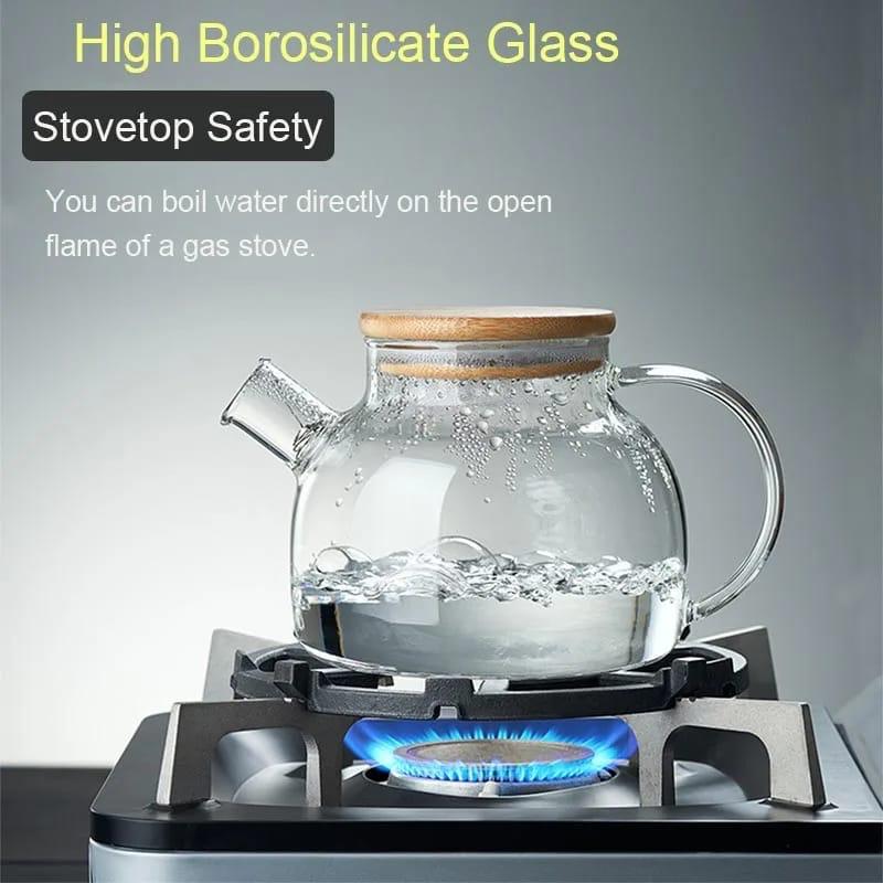 ⚗️HAPPY HOUR OFFER🤩🔅Glass Teapot With Infuser, Kettle For Stove Top, Clear Tea  ❇️ Material. ✅Made of high quality borosilicate glass ❇️wooden lid + stainless Steel ❇️stainless wire infuser  ✅