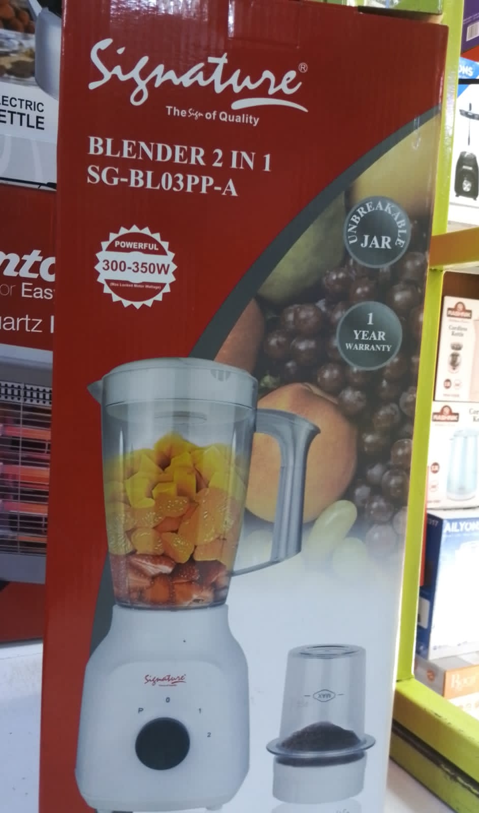 🤩1.5L Signature 2 In 1 Blender With Unbreakable Jar & Grinder For Coffee Beans Nuts Ice, Spices🥰very Long lasting and very resilient. It features a powerful motor that easily blends soups, smoothies
