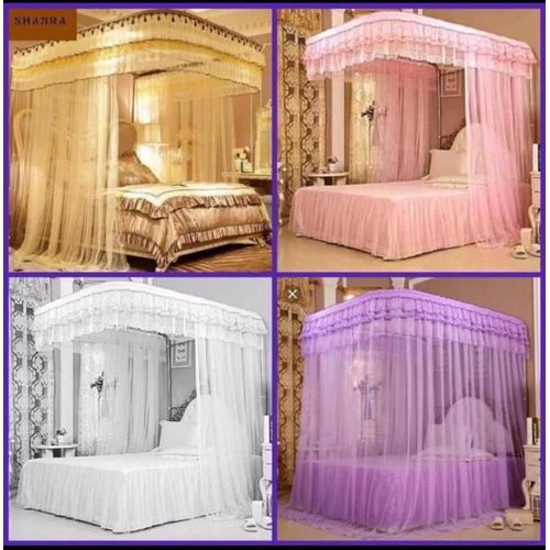 2 Stand Mosquito Net, Size 5*6 (White, Purple, Pink& Yellow/Cream)🦋Premium Quality Material – Made from high-density, fine mesh fabric to ensure maximum protection against mosquitoes and other insect