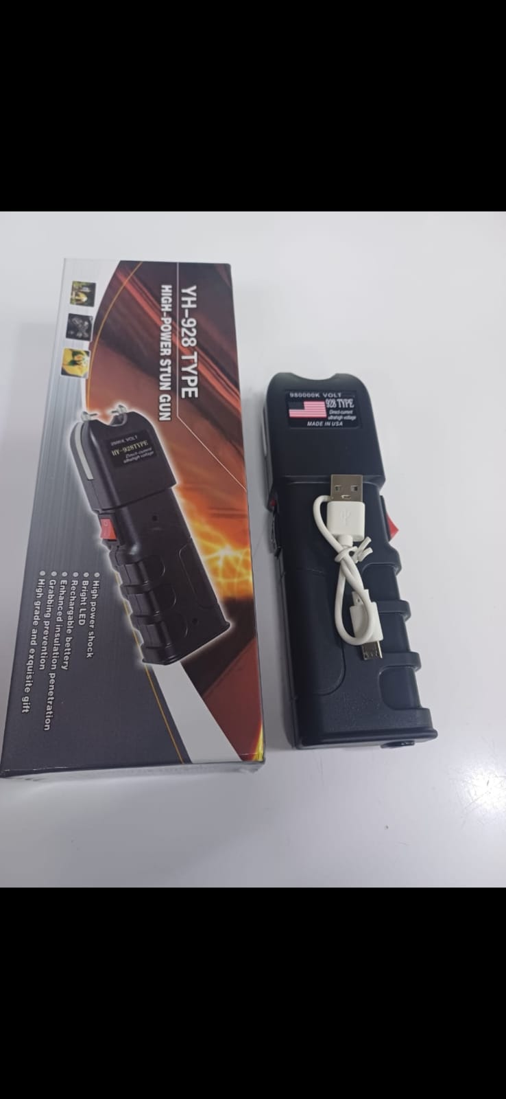 ON STOCK🎇Type 928 super high power flashlight stun gun self defence torch shock torch☀️rechargeable torch includes a charging cable for convenient power-ups, ensuring it's ready whenever you need it.
