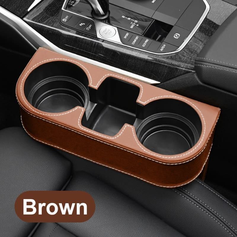 🤯🤯 🔥Car Cup Holder with Phone Holder & Double Side Holders, finished with high-quality leather cover. Adds extra car seat storage for your phone, wallet, cards, coins and small items.