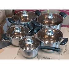 💫🤩COOK TO PERFECTION🔅JP 10pcs Premium quality Stainless Steel Cookware Sets Pot Sufuria with Glass Lids.Heavy duty
Supports induction cooking
Non-stick 
Easy to maintain and clean
Can be used on an