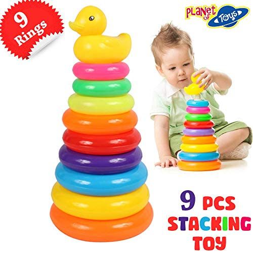 Rainbow Tower Stacking Rings Toy Toddler Learning Preschool Toys Kids Gifts.This classic toy is great for developing motor skills and hand-to-eye coordination: the bright colours and duck shapes will