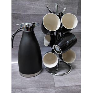 🥭🌱Perfect Combo✔️📍▪️2l Thermos And 6pcs Plain Black Tea/Coffee Mugs.Strong  mugs in big value pack provide insulation to keep drinks warmer for longer. Made with thick comfortable grip ergonomic ha