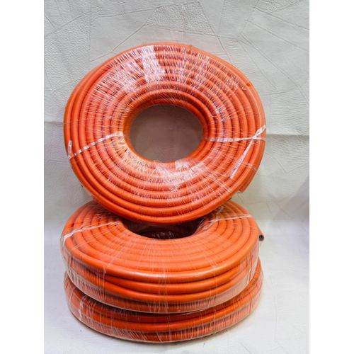 Reinforced LPG Gas Pipe Hose Pipe 25 Meters/50 Meters.Suitable for Home Gas Cylinders LPG HOSE Pipe. Material: Rubber and Steel with orange hard rubber. A must essential for home gas cooking: gas Pipe