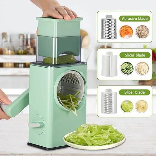 3 In 1 Square Storm Vegetables Cutter, Chopper Slicer 3 Drum Blades.Potato Slicer Upgraded Hand Crank Vegetable Cutter Multifunctional Chopper Veget Graters Shredders Fruit Kitchen Tool with 3 Stainle