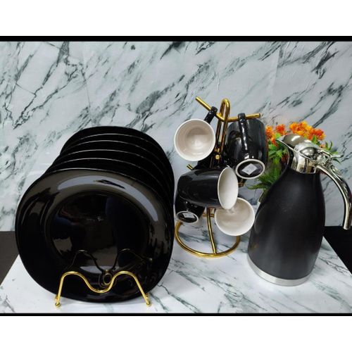 🔥ALL BLACK 13pc 3 Pcs Dinner Set 6pcs All Black 11" Square Dinner Plate 6pcs Black Mugs Old Model(Cups) 2l Unbreakable Flask🎉