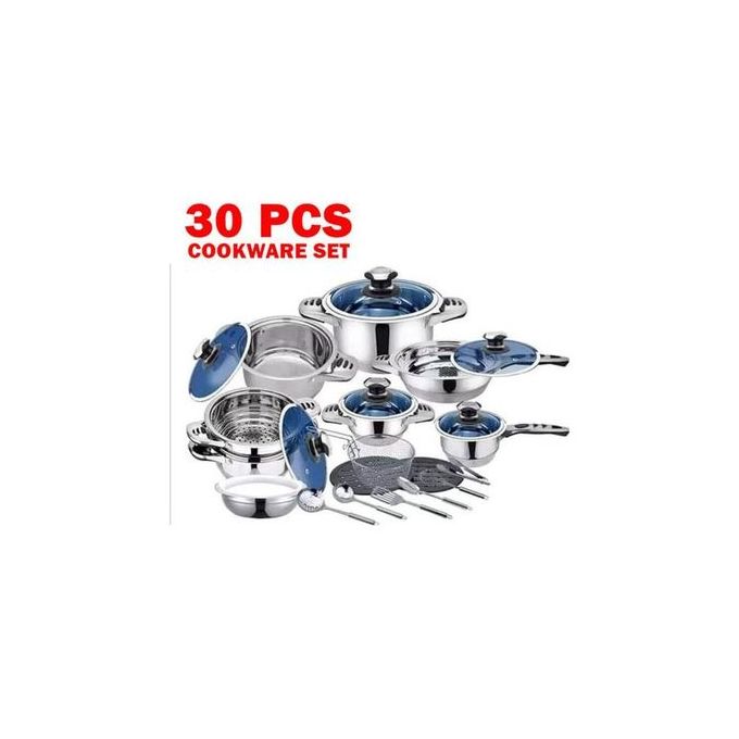 📍Marwa 30pcs German Longlife Cookware Set – heavy-duty stainless steel pots with glass lids. Durable, non-stick, easy to clean & works on all cooktops. Perfect for every kitchen.