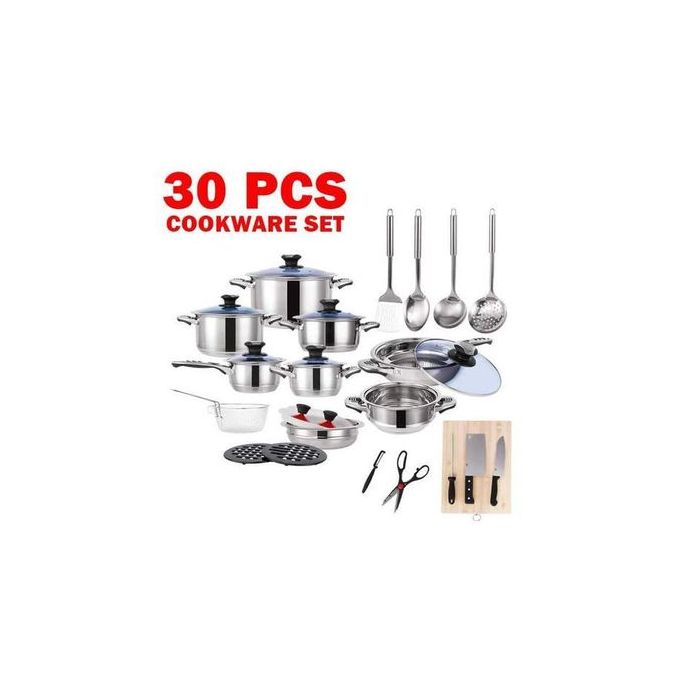 📍Marwa 30pcs German Longlife Cookware Set – heavy-duty stainless steel pots with glass lids. Durable, non-stick, easy to clean & works on all cooktops. Perfect for every kitchen.