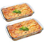 ✨✨Set of 2 Glass Baking Dish For Oven (With 1 Glove),2 Pcs Single Serving Glass Pan For Cooking / Rectangular Baking Pan Glass Bakeware - 3 Litres (40*24*6CM) & 2.2 Litres (35*21*6 CM)