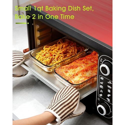 ✨✨Set of 2 Glass Baking Dish For Oven (With 1 Glove),2 Pcs Single Serving Glass Pan For Cooking / Rectangular Baking Pan Glass Bakeware - 3 Litres (40*24*6CM) & 2.2 Litres (35*21*6 CM)